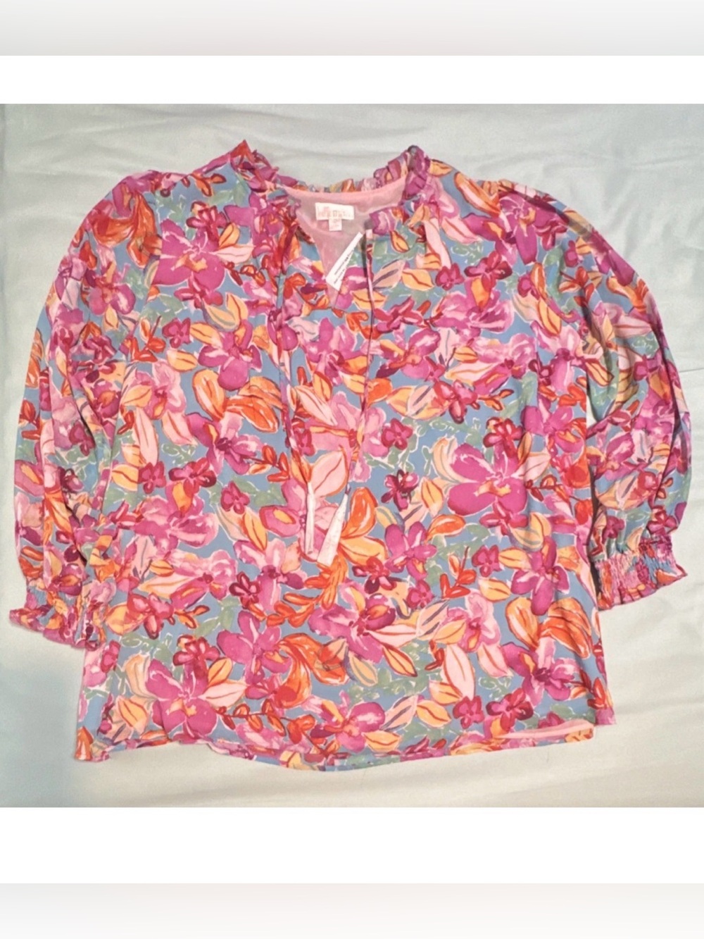 Belle by Kim Gravel Floral Chiffon Blouse Long Sleeve 3X Floral Multicolor
